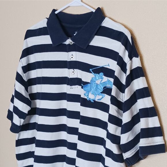 Beverly Hills Polo Club Shirt Mens XL Blue Striped Big Pony Logo No. 2 Rugby - Picture 5 of 9